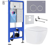 Унитаз подвесной Roxen Antares 530185-02 в комплекте с инсталляцией StounFix Dual Fresh 6 в 1 966055 кнопка: серый бетон