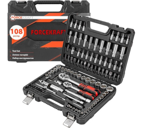 Набор трещотка с головками и битами ForceKraft FK-41082-5DS 108 предметов