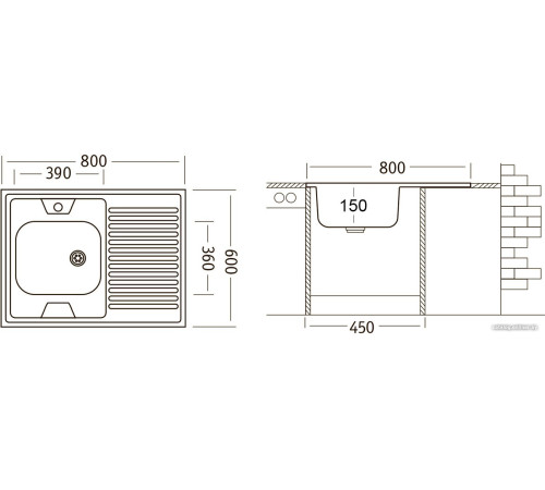 Кухонная мойка Ukinox STD800.600 5C 0RS с сифоном