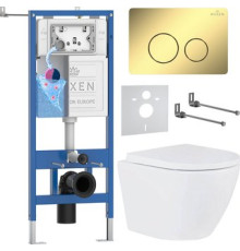 Унитаз подвесной Roxen Antares Tornado в комплекте с инсталляцией StounFix Dual Fresh 6 в 1 868480 кнопка: золото глянцевая