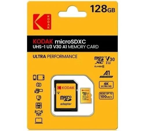 Карта памяти Kodak Ultra Performance microSDXC 128GB EKMSDM128GXC10HPRK с адаптером