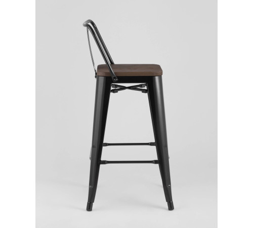Стул Stool Group Tolix Wood со спинкой YD-H765E-W LG-01 черный глянцевый/темное дерево