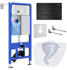 Унитаз подвесной Roxen Antares Tornado в комплекте с инсталляцией StounFix Dual Fresh 6 в 1 968313 кнопка: черный матовый