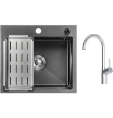 Кухонная мойка Saniteco 5045 Nano + Spike F9S07000 хром, с сифоном, дозатором и коландером