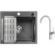 Кухонная мойка Saniteco 5045 Nano + Spike F9S07000 хром, с сифоном, дозатором и коландером