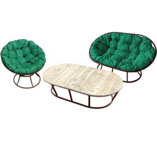 Набор садовой мебели M-Group Мамасан, Папасан и стол 12130204 коричневый/зеленая подушка