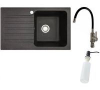 Кухонная мойка БелЭворс Styl R + смеситель W74004-2 + дозатор L405F черный