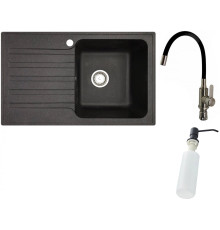 Кухонная мойка БелЭворс Styl R + смеситель W74004-2 + дозатор L405F черный