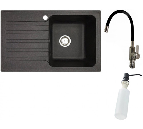 Кухонная мойка БелЭворс Styl R + смеситель W74004-2 + дозатор L405F черный