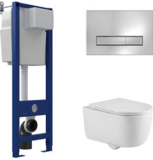 Унитаз подвесной Berges Wasserhaus Tornas Rimless + Atom 410 АТ-043330 с кнопкой Atom Line хром глянец