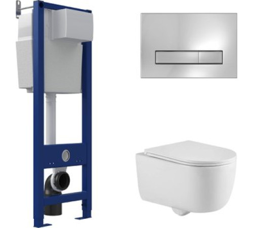 Унитаз подвесной Berges Wasserhaus Tornas Rimless + Atom 410 АТ-043330 с кнопкой Atom Line хром глянец