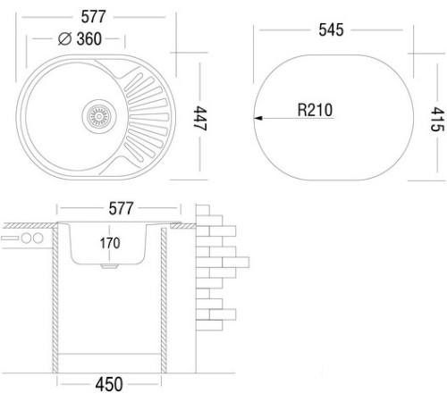 Кухонная мойка Ukinox Фаворит FAD577.447 ---5K 2L с сифоном