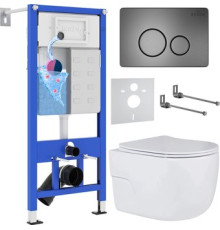 Унитаз подвесной Roxen Porto One Rimless 6 в 1 StounFix Dual Fresh 627320 оружейная сталь/металл