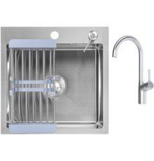 Кухонная мойка Saniteco 4848 + Spike F9S07000 хром, с сифоном, дозатором и коландером