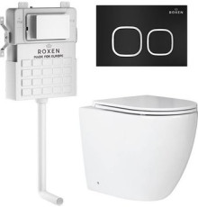 Унитаз приставной Roxen Antares в комплекте с инсталляцией Attach 5 в 1 966934 кнопка: черный матовый, с хромированной окантовкой