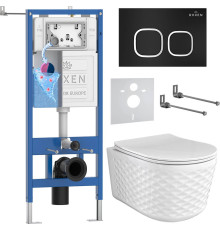 Унитаз подвесной Roxen Vine Tornado в комплекте с инсталляцией StounFix Dual Fresh 6 в 1 979015 кнопка: черный матовый