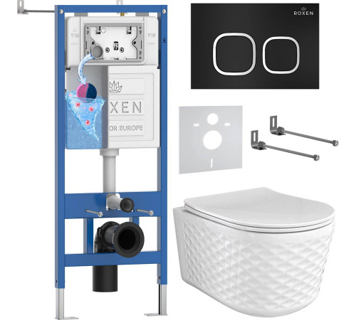 Унитаз подвесной Roxen Vine Tornado в комплекте с инсталляцией StounFix Dual Fresh 6 в 1 979015 кнопка: черный матовый
