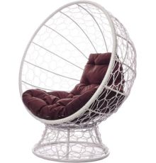 Кресло M-Group Кокос на подставке 11590105 белый ротанг/коричневая подушка