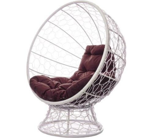 Кресло M-Group Кокос на подставке 11590105 белый ротанг/коричневая подушка