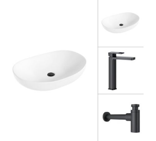 Умывальник Lauter 21502 + Cascade 21СК0655BS с сифоном 21635B черный матовый
