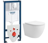 Унитаз подвесной Lauter Vortex 2110830+GROHE Rapid SL 38721001+37131000 с кнопкой овальная, хром