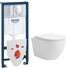 Унитаз подвесной Lauter Vortex 2110830+GROHE Rapid SL 38721001+37131000 с кнопкой овальная, хром
