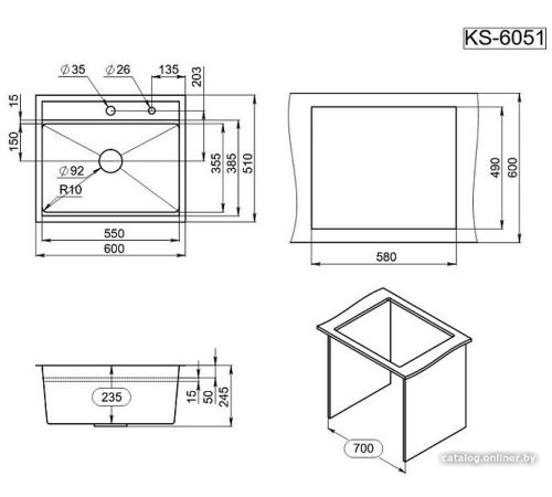 Кухонная мойка Granula KS-6051 сатин