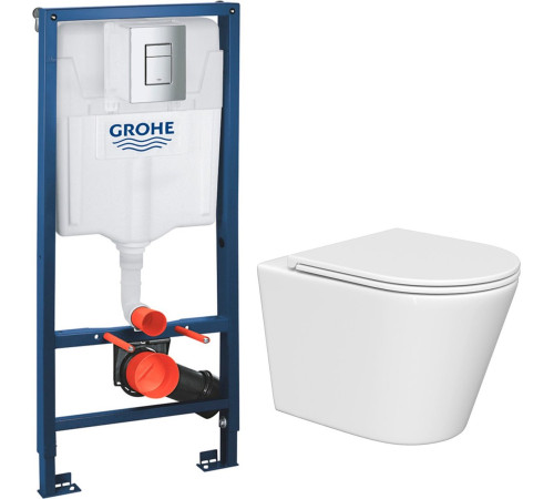 Унитаз подвесной Lauter Longer 2110822 + GROHE Rapid SL 38772001 с кнопкой прямоугольная, хром