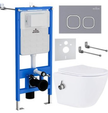 Унитаз подвесной Roxen Antares Bidet в комплекте с инсталляцией StounFix Dual Fresh 6 в 1 966430 кнопка: серый бетон