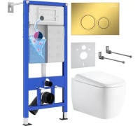 Унитаз подвесной Roxen Martin в комплекте с инсталляцией StounFix Dual Fresh 6 в 1 968513 кнопка: золото