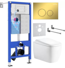 Унитаз подвесной Roxen Martin в комплекте с инсталляцией StounFix Dual Fresh 6 в 1 968513 кнопка: золото