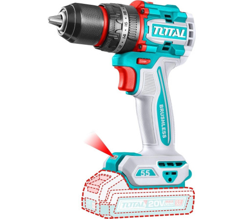 Ударная дрель-шуруповерт Total TIDLI20558 с 2-мя АКБ, кейс
