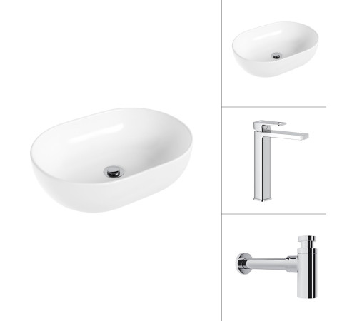 Умывальник Lauter 21836A + Cascade 21СК0655C с сифоном 21635CH хром