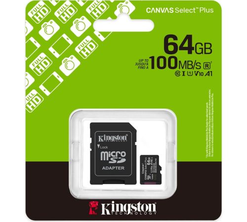 Карта памяти Kingston Canvas Select Plus microSDXC 64GB SDCS3/64GB с адаптером