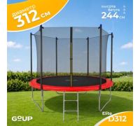 Батут GoUP Elite-D312 с сеткой и лестницей, красный