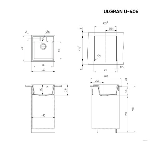 Кухонная мойка Ulgran U-406 ультра-черный