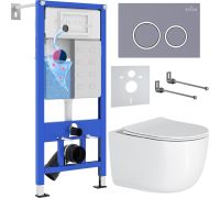 Унитаз подвесной Roxen Vortex в комплекте с инсталляцией StounFix Dual Fresh 6 в 1 966175 кнопка: серый бетон