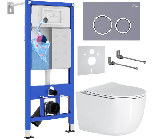 Унитаз подвесной Roxen Vortex в комплекте с инсталляцией StounFix Dual Fresh 6 в 1 966175 кнопка: серый бетон