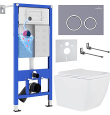 Унитаз подвесной Roxen Cube в комплекте с инсталляцией StounFix Dual Fresh 6 в 1 966075 кнопка: серый бетон