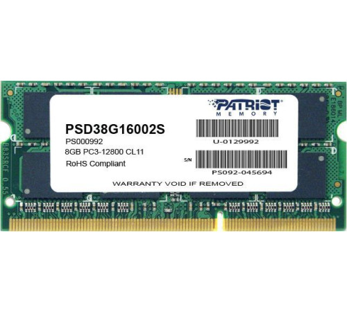 Оперативная память Patriot Signature 8GB DDR3 SO-DIMM PC3-12800 PSD38G16002S
