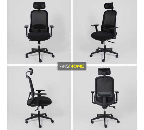 Офисное кресло AksHome Gem сетка/ткань, черный/черный полиамид