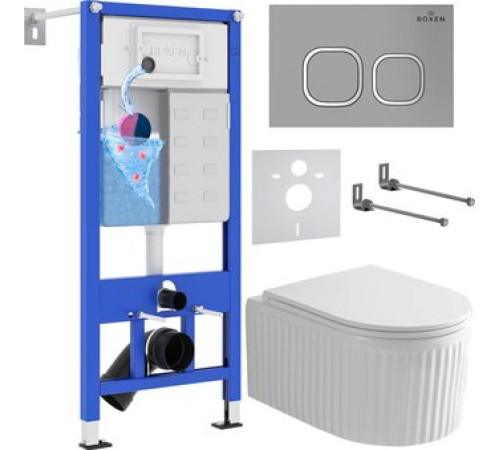 Унитаз подвесной Roxen Royal Matt в комплекте с инсталляцией StounFix Dual Fresh 6 в 1 968275 кнопка: хром - матовый