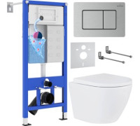 Унитаз подвесной Roxen Antares в комплекте с инсталляцией StounFix Dual Fresh 6 в 1 968421 кнопка: сатин