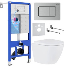 Унитаз подвесной Roxen Antares в комплекте с инсталляцией StounFix Dual Fresh 6 в 1 968421 кнопка: сатин