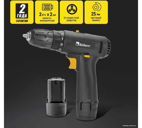 Дрель-шуруповерт Kolner KCD 12/2L с 2-мя АКБ