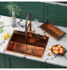 Кухонная мойка Roxen Simple 560220-60BR-V бронза/текстурная PVD покрытие с коландером и дозатором