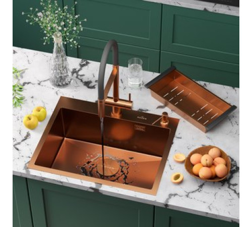 Кухонная мойка Roxen Simple 560220-60BR-V бронза/текстурная PVD покрытие с коландером и дозатором