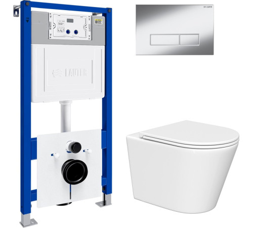 Унитаз подвесной Lauter Longer 2110822 с кнопкой 219701HD узкая, хром