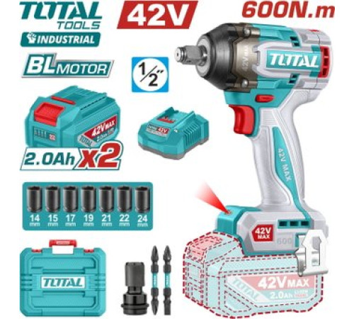 Гайковерт Total TIWLI42602 с 2-мя АКБ, кейс