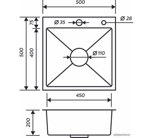 Кухонная мойка РМС MR-5050BL с корзиной и дозатором